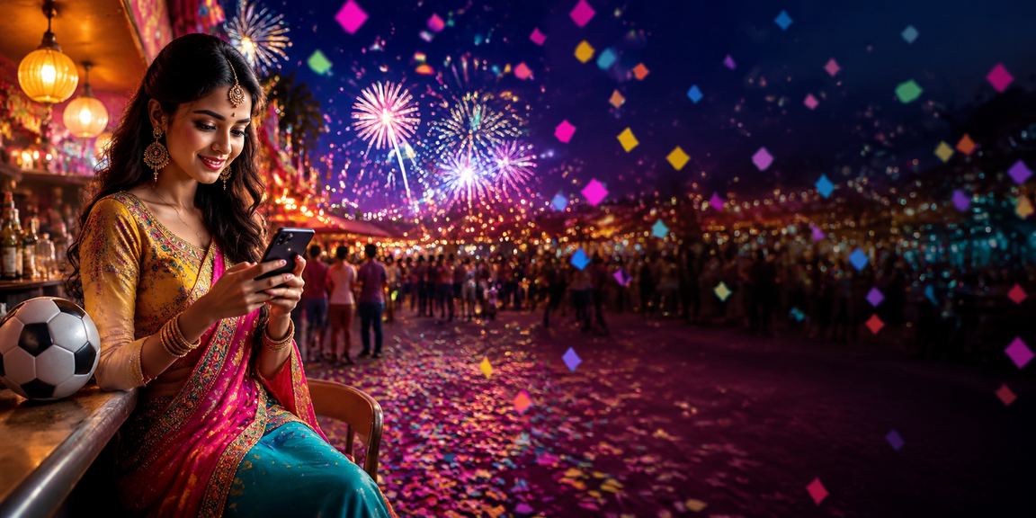 Night market scene with football betting promotions in India