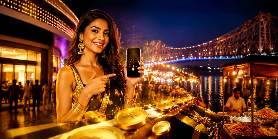 Night market scene featuring the Howrah Bridge with casino ambiance in Kolkata